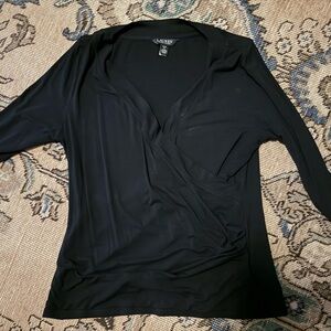Lauren Ralph Lauren Black 3/4 Sleeve Wrap Blouse